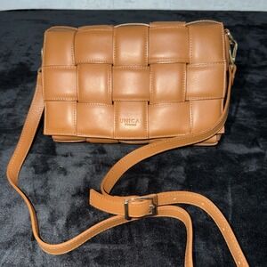 UNICA! FIRENZE Chestnut Woven QUILTED Purse Handbag Made In ITALY Leather
